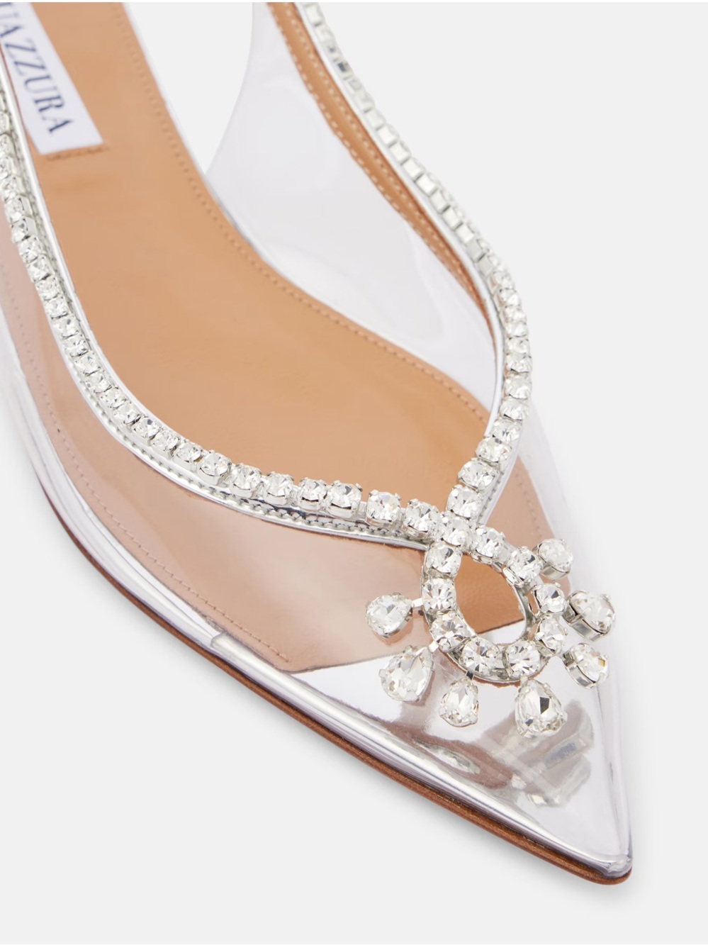 Aquazzura Clear Crystal-Embellished Slingback Flats - Silver Accents